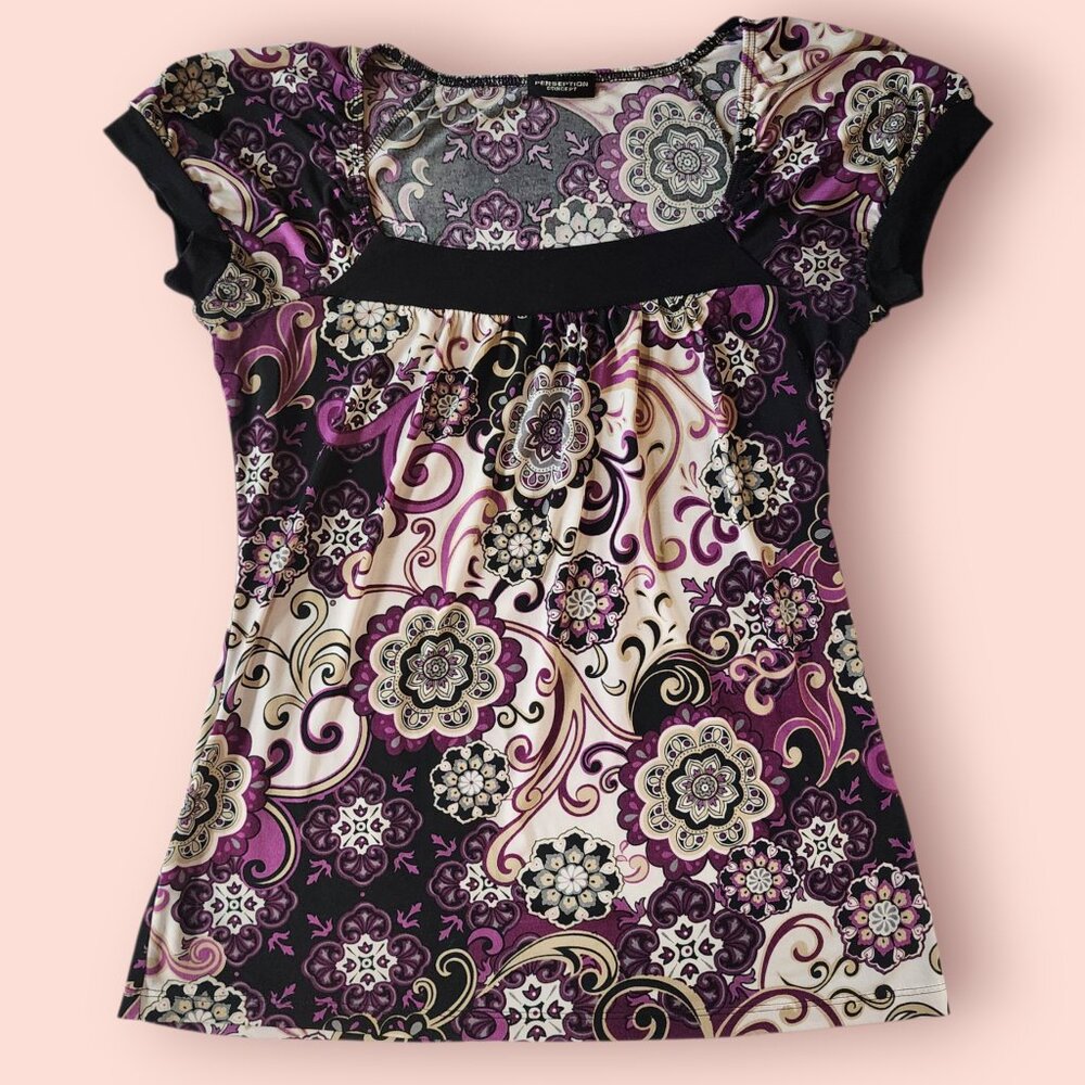 perception concepts whimsigoth fairy grunge Y2K boho purple black babydoll top